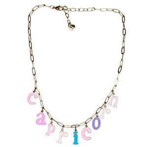 New Free People CAPRICORN Zodiac Sign Charm Necklace Gold Tone Paperclip Chain